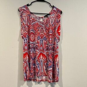 rxb Red, White, and Blue Paisley Loose Fitting Blouse - Size Small